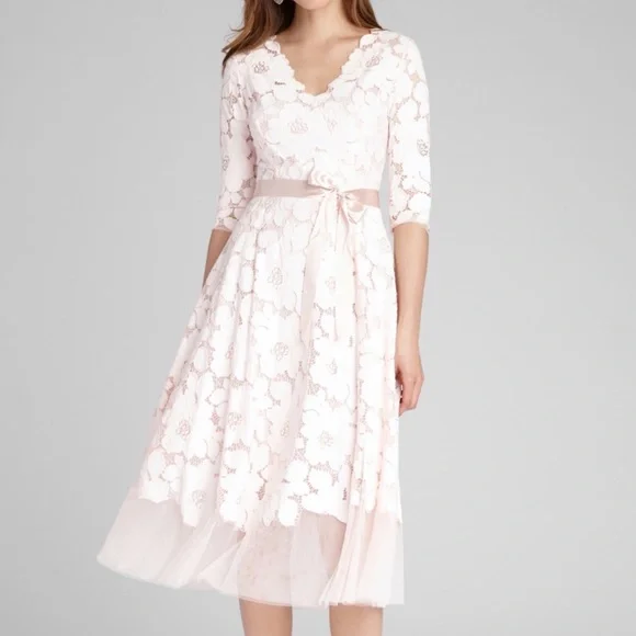 Teri Jon | Dresses | Teri Jon 34 Sleeve Lace And Tulle Fit And Flare Dress  Worn Only Once | Poshmark